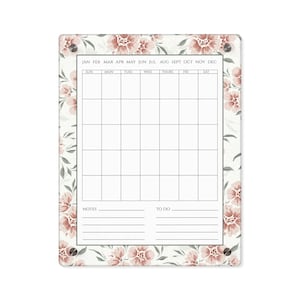 Blush Bouquet Acrylic Calendar, beautiful perpetual calendar with floral motifs for monthly planning, vertical dry erase calendar and notes