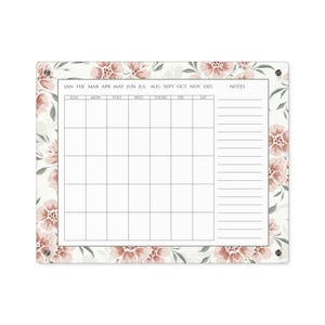 Blush Bouquet Acrylic Calendar, beautiful perpetual calendar with floral motifs for monthly planning, horizontal dry erase calendar w/ notes