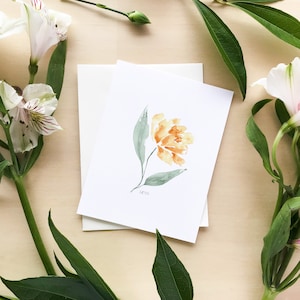 Carte aquarelle jaune pour amateur de fleurs carte aquarelle fleur de pivoine pense à vous carte d'anniversaire carte de fête des mères, aquarelle fleur
