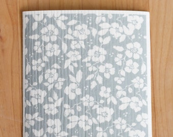Gray Floral Swedish Dishcloth: Cellulose Sponge Cloth