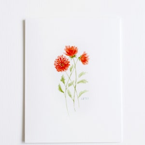 A cheery stem of chrysanthemums watercolor notecard printed on white linen card stock with white envelope.