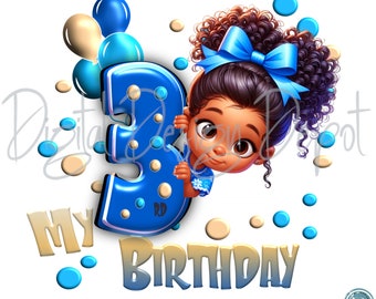 3rd Birthday African American Girl PNG Clipart (Digital Download)