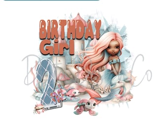 Little Mermaid 2nd Birthday PNG: Girl Sublimation Design (Digital Download)