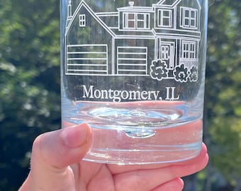 Custom Home Drawing Whiskey Glass – Personalized Housewarming Gift