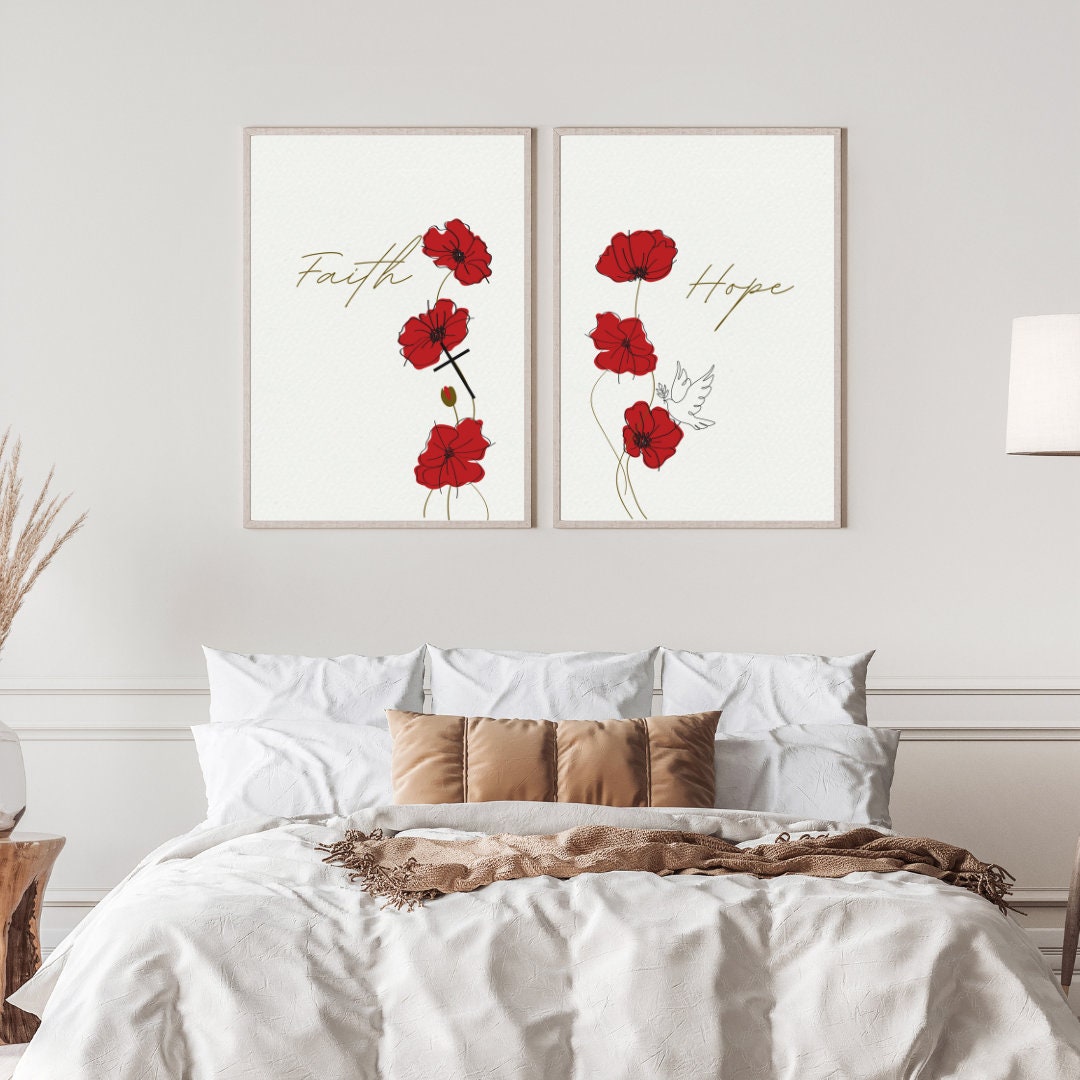 2 Poppy Faith and Hope Printables Red Poppy Print Hope Faith Floral Art ...
