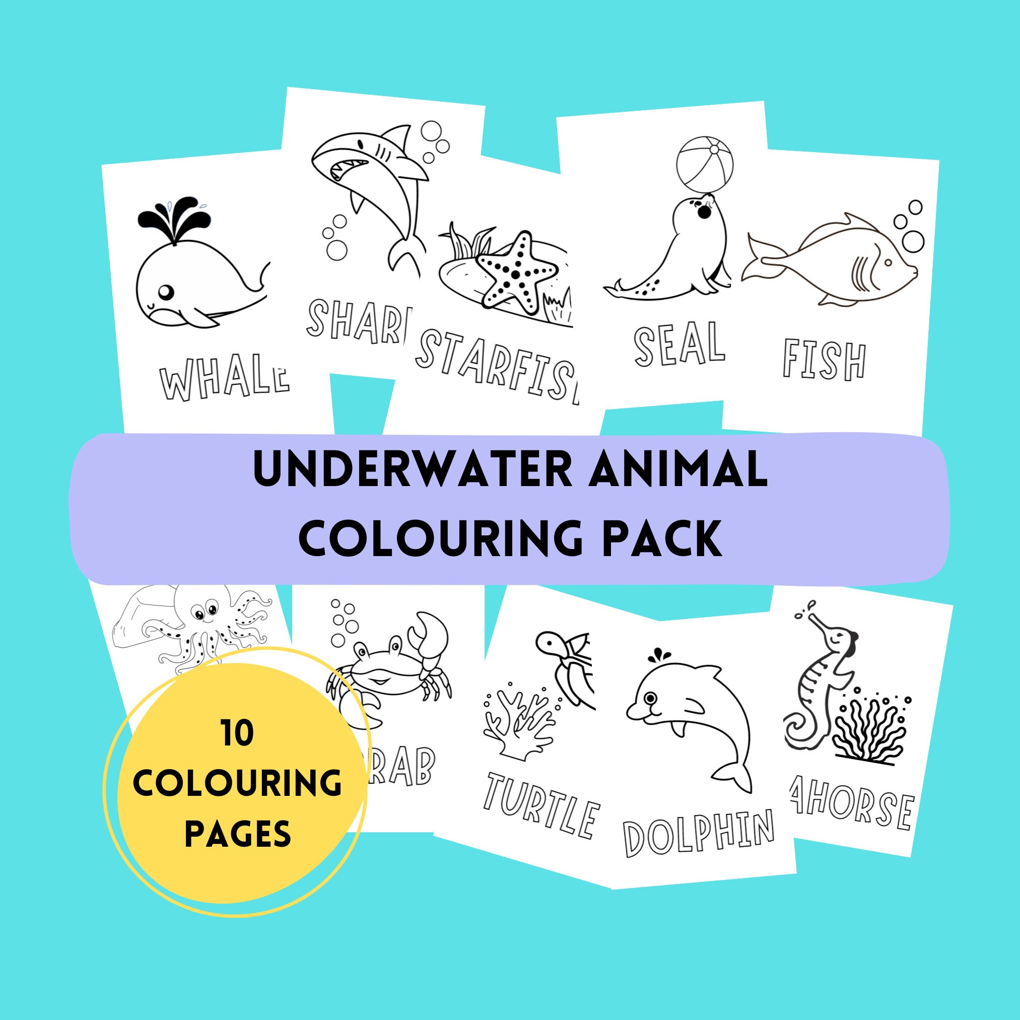 Kids Underwater Animals Colouring Pages 10 Pack - Etsy
