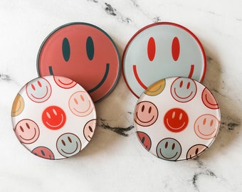 Smiley Face Coaster - Acrylic 4 Inch - Coffee Table, Bar Cart or Desk Accessory, Birthday, Hostess Gift, Home Decor