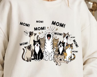 Cat Mom Sweathirt,Mothers Day,Cat Lover Mama,Screaming Cat Chorus Top