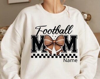 Personalized Football Mom Sweatshirt with Name,Coquette Bow Sports Hoodie,Customized Football Player Mom Gift