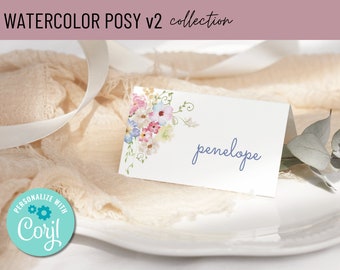 Printable Floral Place Card, Name Card or Buffet Card | Watercolor Posy v2 Collection | Floral Motif | 3.5" x 2" Compatible with Avery 5913