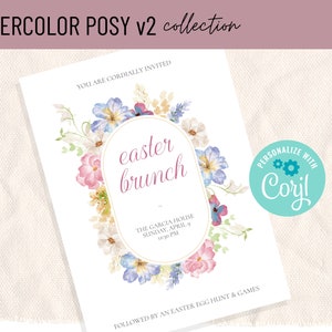 Druckbare Blumen Einladung | Frühling/Sommer-Themed Invite | Aquarell Posy v2 Collection | Für US Letter, UK A5 oder papierlose Post