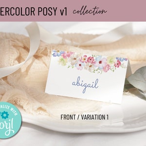 Druckbare Florale Tischkarte, Namenskarte oder Buffetkarte | Aquarell Posy v1 Kollektion | Blumenmotiv | 3,5 "x 2" Kompatibel mit Avery 5913