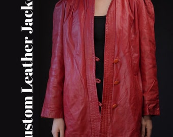 Dames vintage leren jas in rood, echt leren jack, cadeau voor hem, beste modekleding, gepersonaliseerd jasje