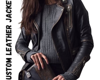 Women's Biker Genuine Leather Jacket,       Ladies Motorcycle Slim Fit Soft Leather Jacket,    Gift For Her,    Black Leather Jacket Women