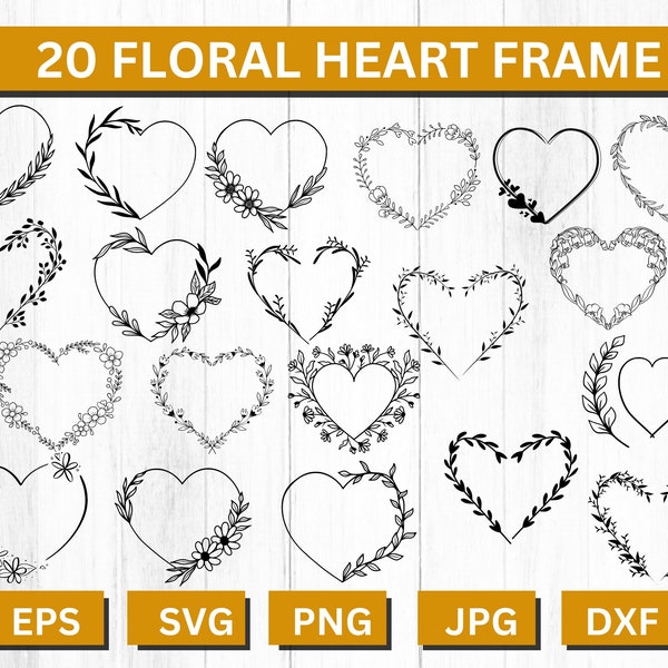 Heart Frame Svg, Floral Heart Svg, Floral Frame Svg, Flower Heart Svg, Monogram Frame Svg, Heart Svg, Circle Frame Svg, Svg Files For Cricut