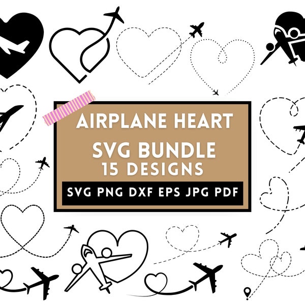 Airplane Heart Svg, Airplane Svg, Airplane Clipart, Flying Airplane Svg, Love Travel Svg, Airplane Silhouette, World Travel Svg, Digitaload