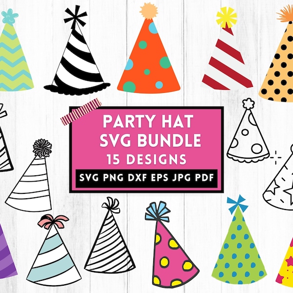 Party Hat Svg Bundle, Birthday Hat Svg, Birthday Svg, Birthday Party Svg, Party Hats, Svg Files For Cricut, Svg Designs, Instant Download