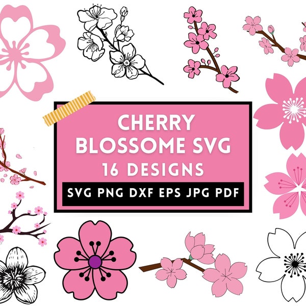 Kirschblüten-Svg, Kirschblüten-Png, Kirschblüten-Clipart, SVG-Dateien für Cricut, sofortiger Download, rosa Blumen-Svg-Bundle