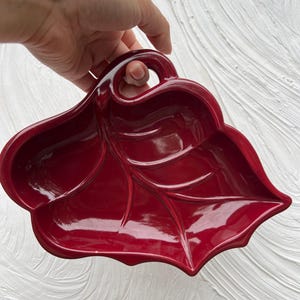 Vintage Vallauris leaf-shaped pocket emptier — Red glazed ceramic