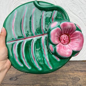 Broche Vintage En Céramique émaillée à Réparer - Décor Fleur Rose - Signée