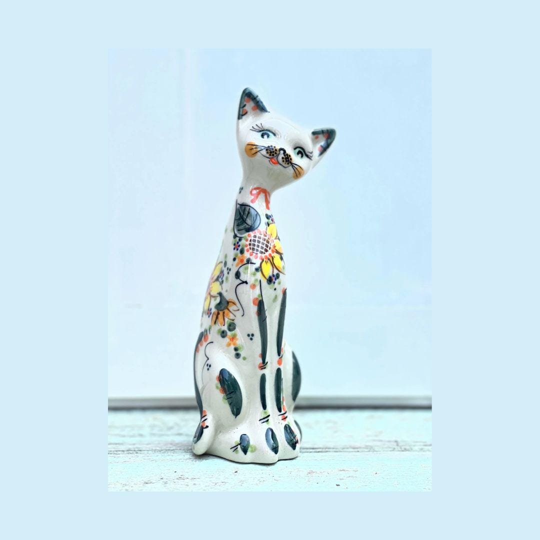 アメリカ80年代ビンテージ　手描きの瞳やまつ毛が美しい上品なペア猫ちゃん特大陶器 アメリカ80年代ビンテージ 手描きの瞳やまつ毛が美しい上品なペア猫
