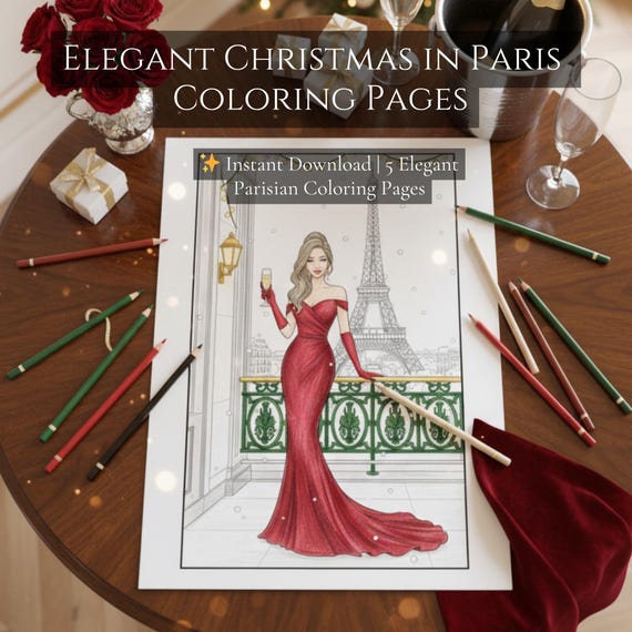 Elegant Christmas in Paris Fashion Coloring Pages – Holiday Fashion & Winter Outfits