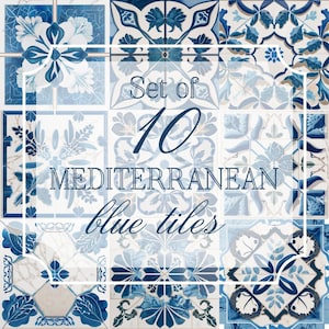 Set di 10 Piastrelle Mediterranee Blu – Download Digitale JPG 300 DPI per Wall Art, Scrapbooking, Inviti, Decorazioni DIY e Progetti Stamp.