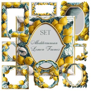 Set 14 cornici limoni mediterranei – File digitali PNG 300 DPI per decorazioni estive, inviti, stampe, planner e scrapbooking