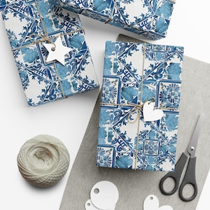 Gift Wrap Papers, Mediterranean Blue Majolica Pattern, Wrapping Sheets, Gift Packaging Supplies, Italy Inspired Decorative Paper, Craft