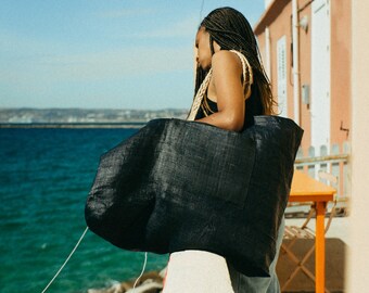 Große XXL-Einkaufstasche, Rabane-Einkaufstasche, Strandtasche, Basttasche, Einkaufstasche, Sommertasche