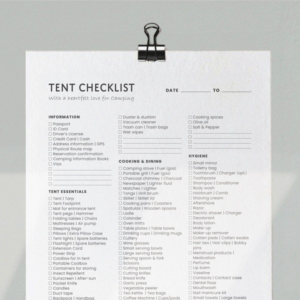 Camping Packing Checklist | Printable & Editable Template | Tent Essentials | Family Holiday List | Travel Vacation Planner | PDF
