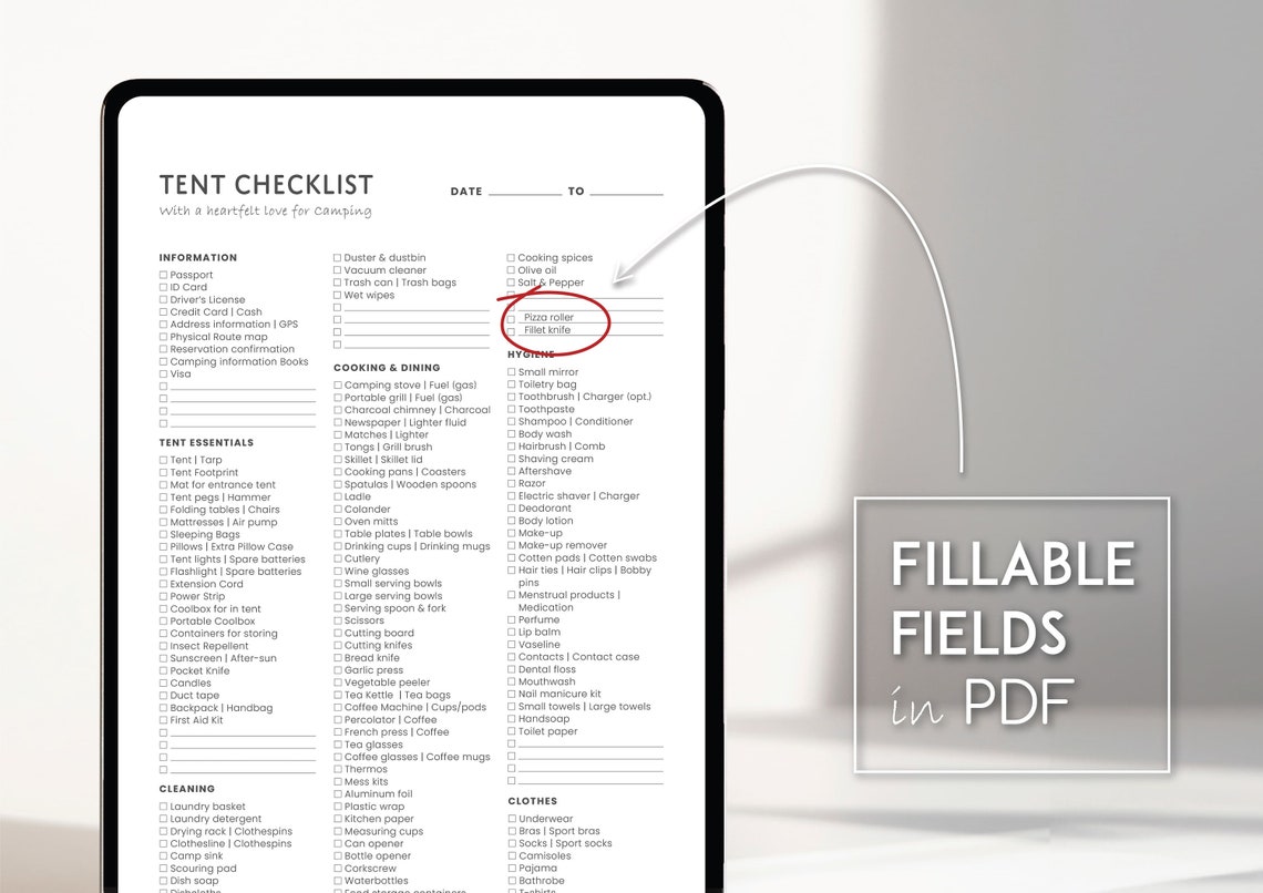 Camping Checklist Packing List for Tent Family Holiday Etsy