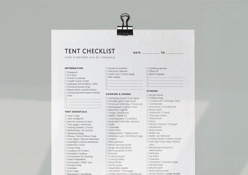 Camping Checklist Packing List for Tent Family Holiday Etsy