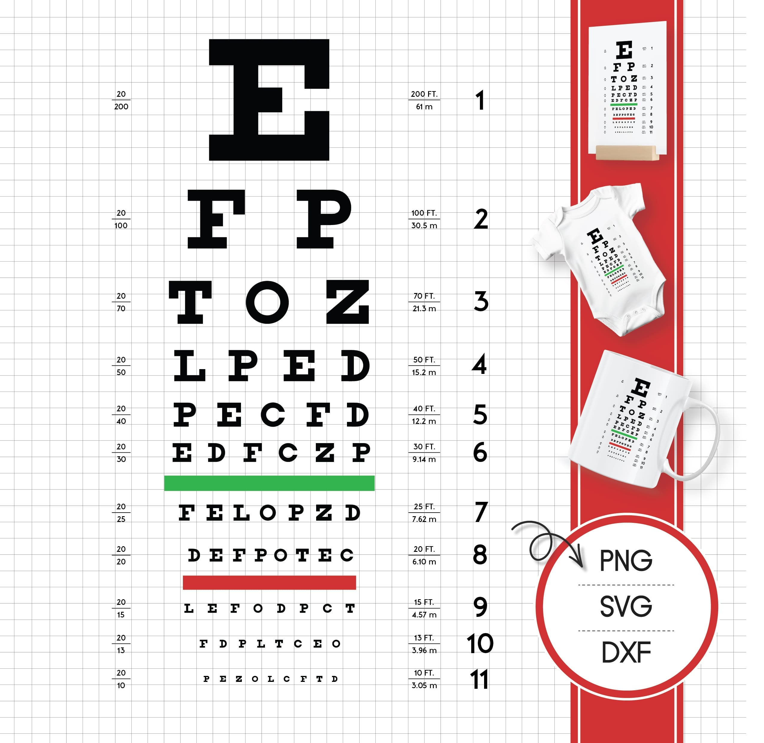 Eye Test Chart SVG, Eye Test Chart DXF, Eye Test Chart PNG, Eye