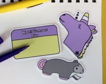 Nonbinary Pride Sticker Pack: Unicorn, Possum, Pronouns