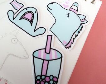 Transgender Pride Sticker Pack: Unicorn, Shark, Bubble Tea