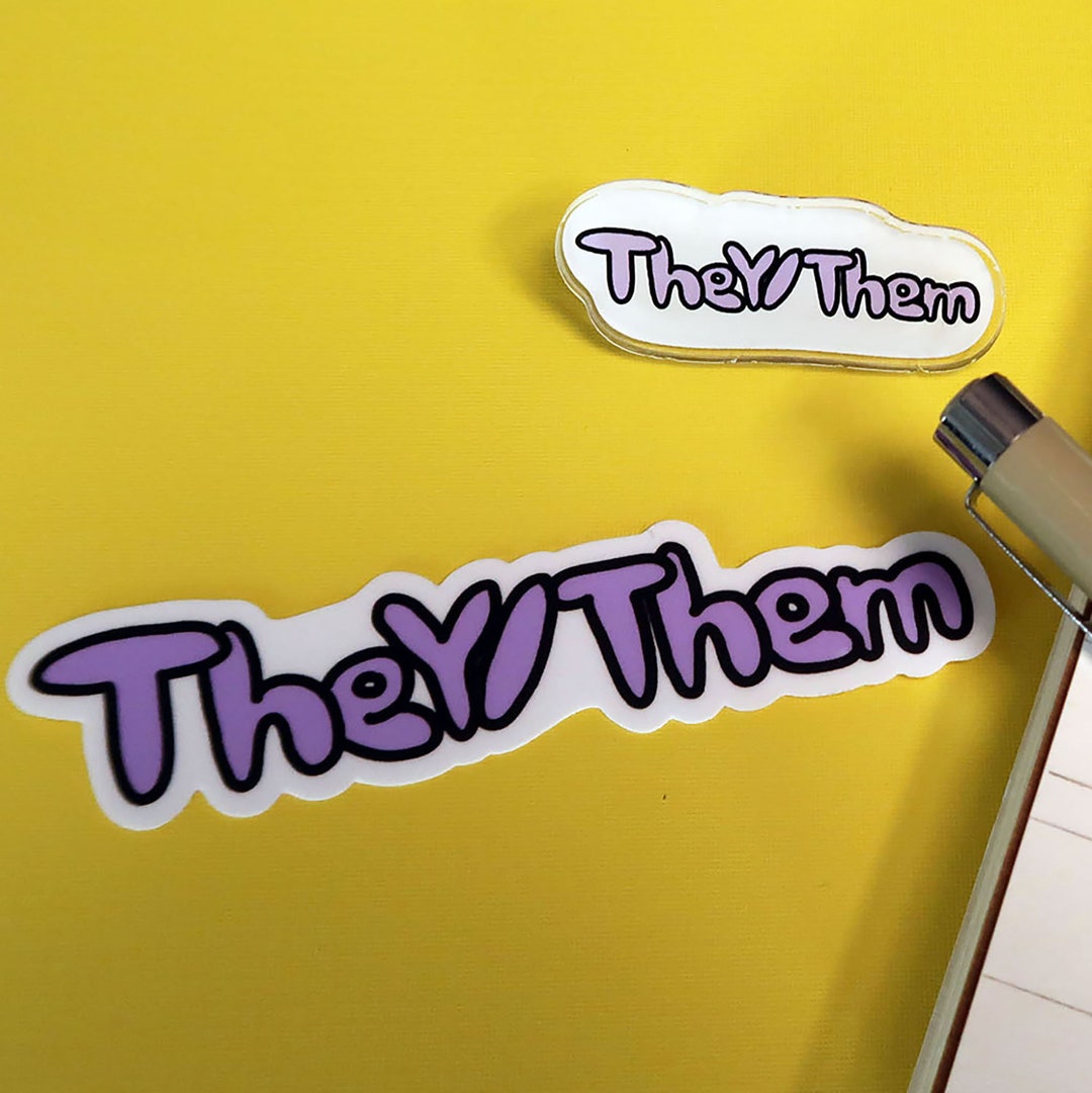 They/them Pronoun Pin and Sticker Pack - Etsy