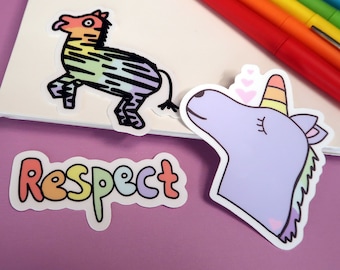 LGBTQ+ Pride Sticker Pack: Rainbow Unicorn, Zebra, Respect