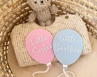 Hand Painted Acrylic Baby Announcement Balloon: Little Brother/Sister Photo Prop