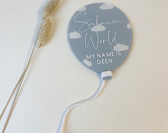 Painted Cloud Patterned Balloon Acrylic Disc for New Baby / Birth Announcement  / Hello World/Social Media Photo Prop/Baby Arrival Sign
