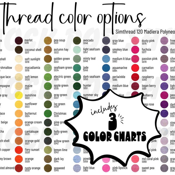 Simthread 120 Madiera Polyneon, 80 Janome & 40 Brother Colors Editable Embroidery Thread Color Chart Canva Template