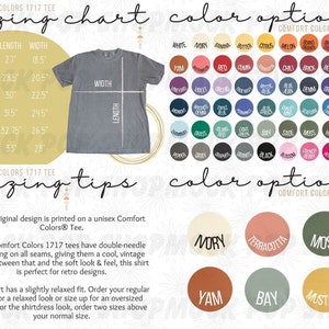 Comfort Colors 1717 Boho Circle Size Chart Color Chart Editable Template Bundle
