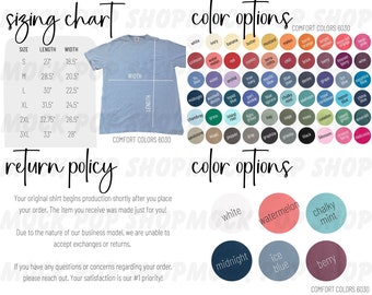Comfort Colors 6030 Size Chart Color Chart Editable Canva Template Bundle