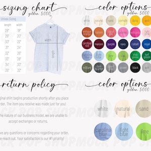 Gildan 5000 Tee Simple Editable Size Chart Color Chart Bundle