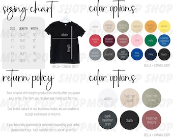 Bella + Canvas 3001 Toddler Editable 3001T Size Chart Color Chart Canva Bundle