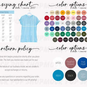 Bella + Canvas 3001 Simple Editable Size Chart Color Chart Bundle