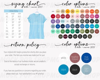 Bella + Canvas 3001 Simple Editable Size Chart Color Chart Bundle