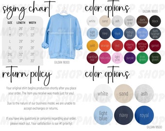 Gildan 18000 Crewneck Sweatshirt Editable Size Chart Color Chart Bundle
