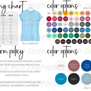 Bella + Canvas 3001 Editable Size Chart Color Chart Canva Template Bundle
