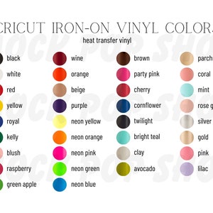 Plantilla Canva con opciones de color de vinilo termotransferible para planchar Cricut, tabla de colores editable
